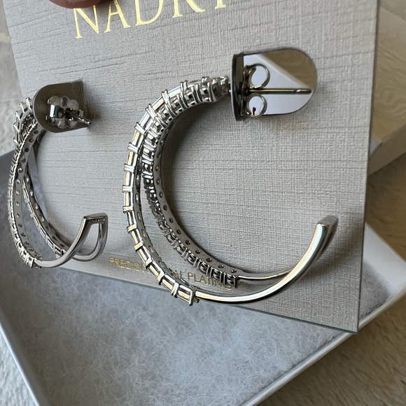 Nadri Isle Cubic Zirconia Crossed Hoop Earrings RHODIUM NWT - Picture 8 of 12